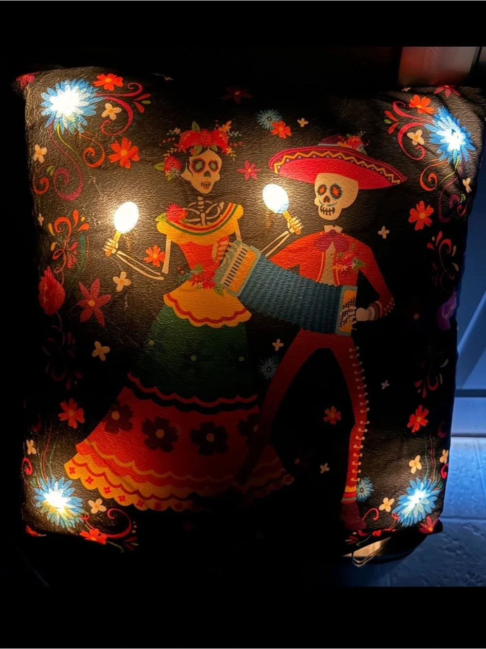 Día de los Muertos Light Up Throw Pillows Set of 2 Sugar Skull Fiesta